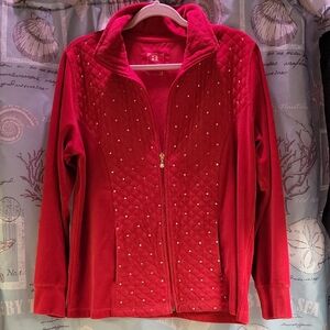 Activology Large Red Rhinestone Embellished Women's Zipup Jacket